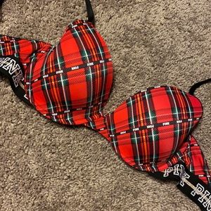 Red Plaid Print Bra